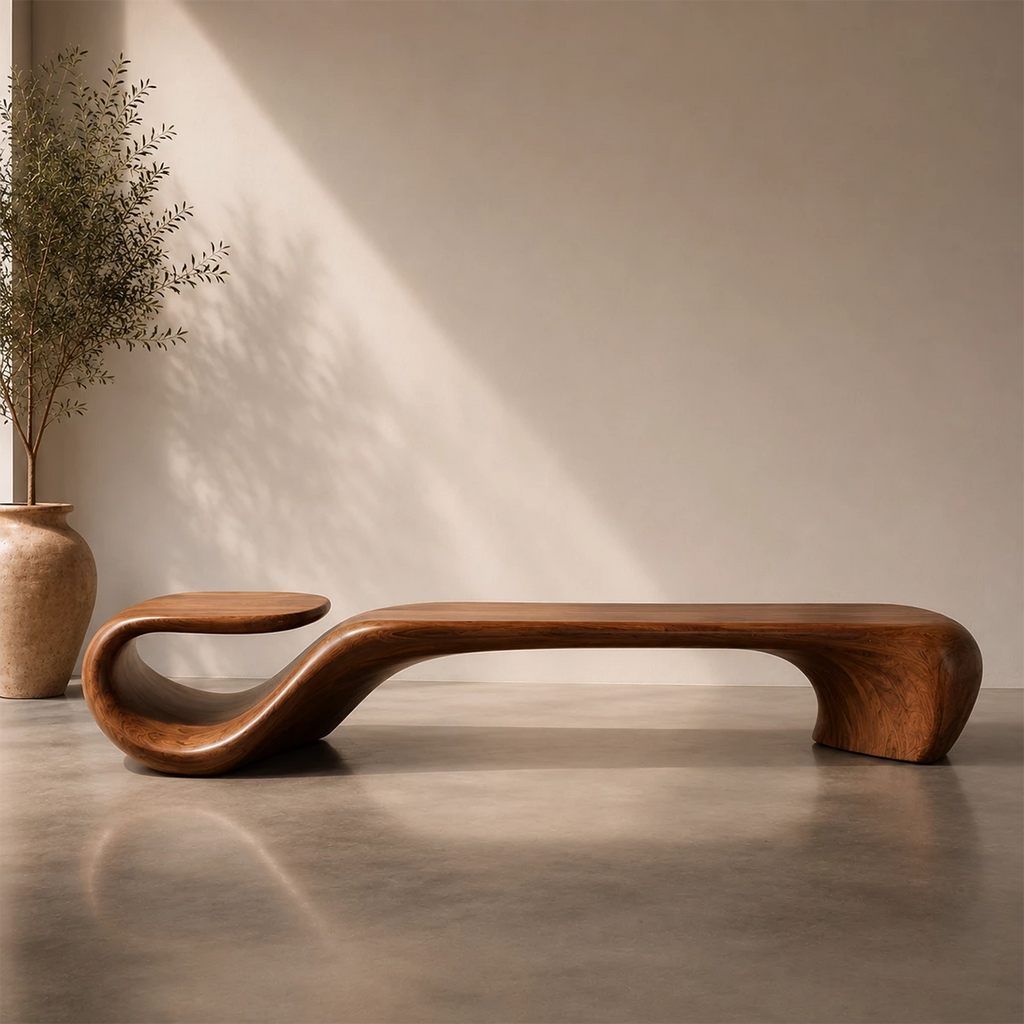 Organic Curved Wood Bench – Sculptural Natural Wood Bench for Modern Interior