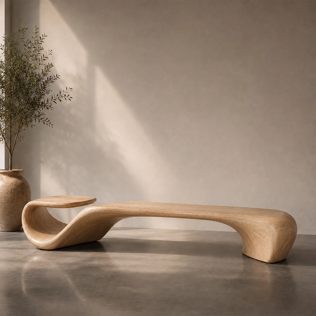 Organic Curved Wood Bench – Sculptural Natural Wood Bench for Modern Interior