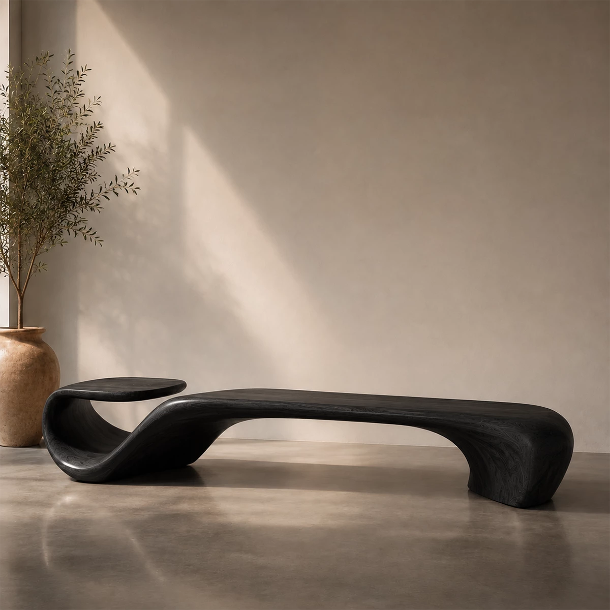 Organic Curved Wood Bench – Sculptural Natural Wood Bench for Modern Interior