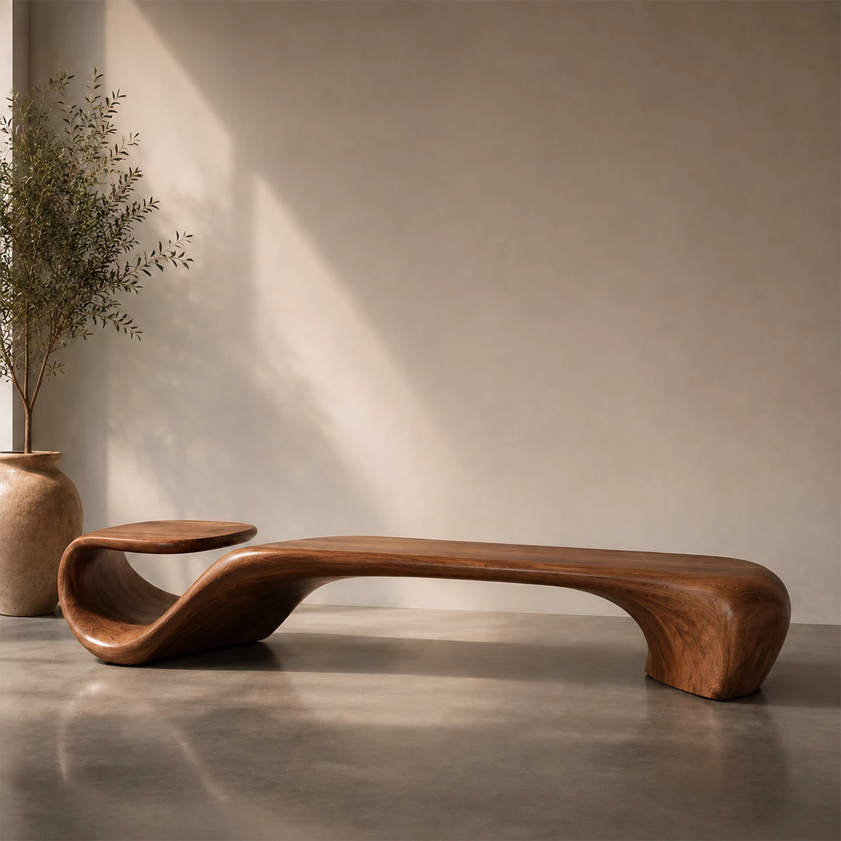 Organic Curved Wood Bench – Sculptural Natural Wood Bench for Modern Interior
