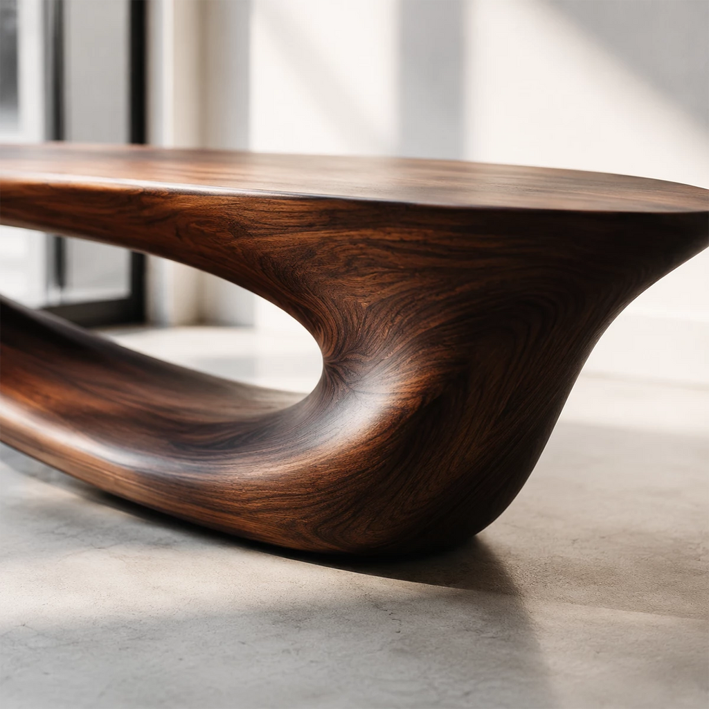 Sculptural Curved Wood Bench – Organic Natural Wood Bench for Modern Interior