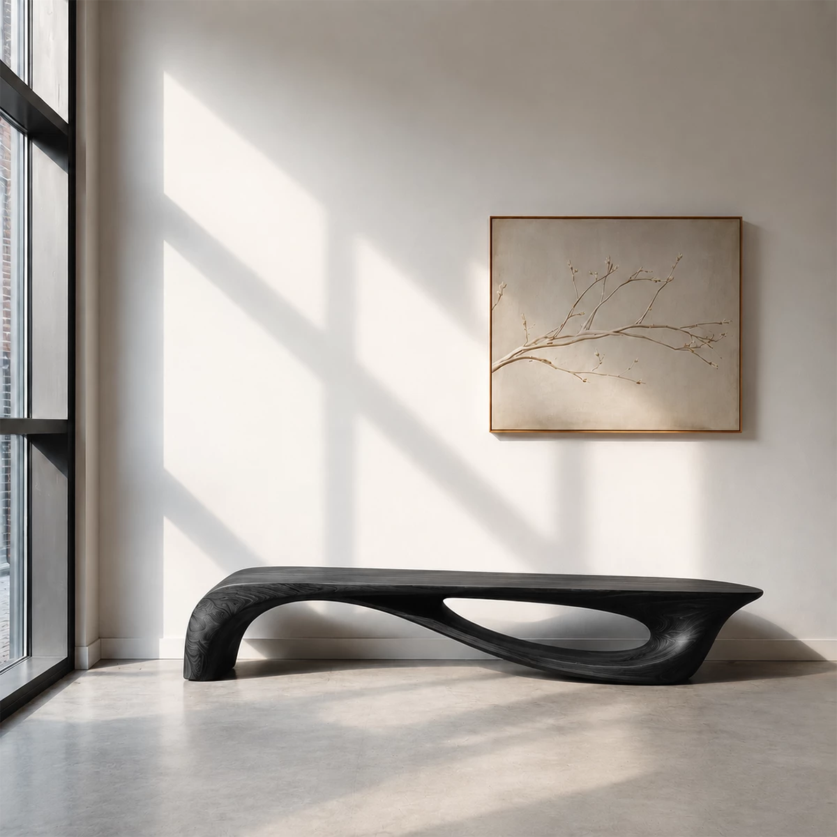 Sculptural Curved Wood Bench – Organic Natural Wood Bench for Modern Interior