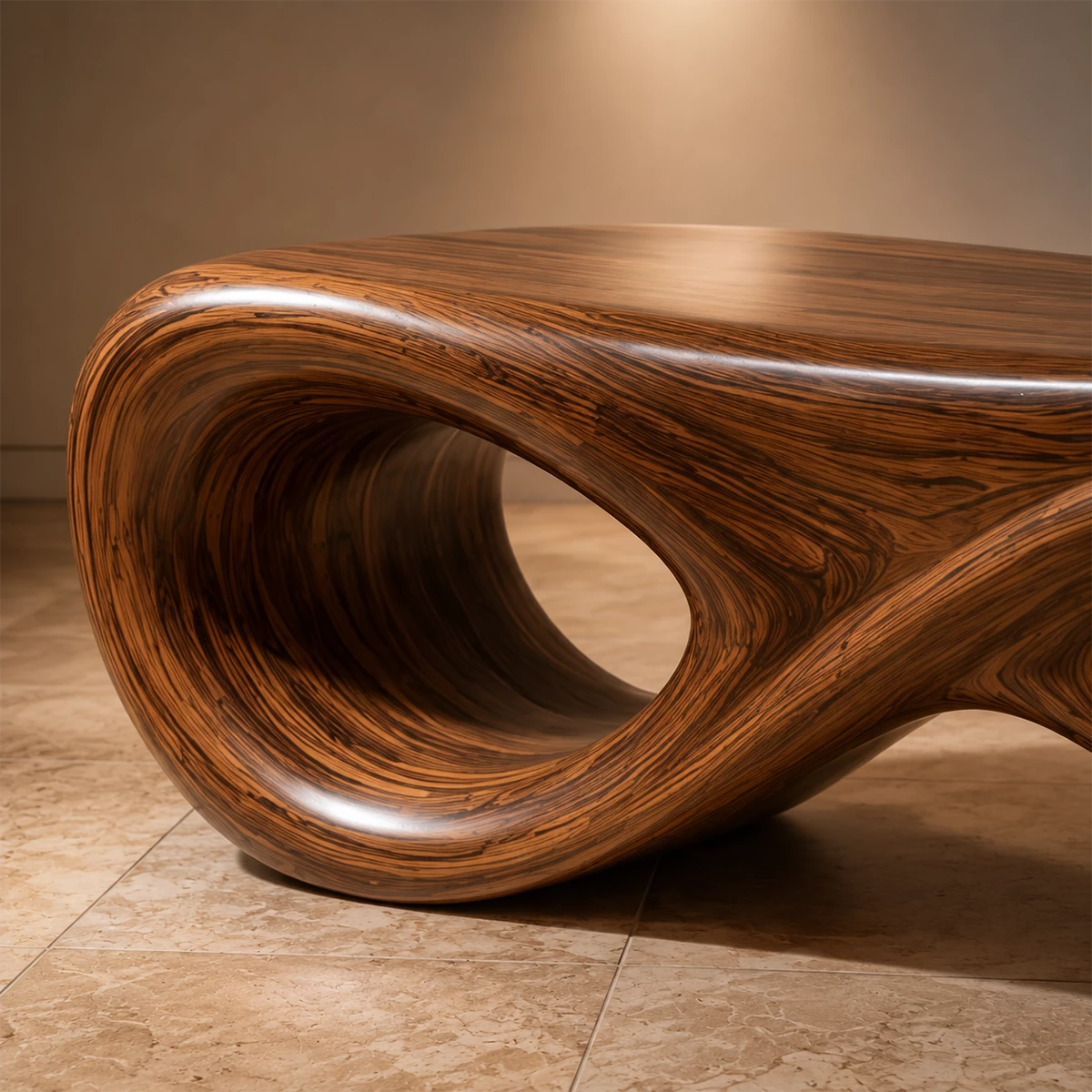 Sculptural Wave Wood Bench – Organic Natural Wood Bench for Modern Interior