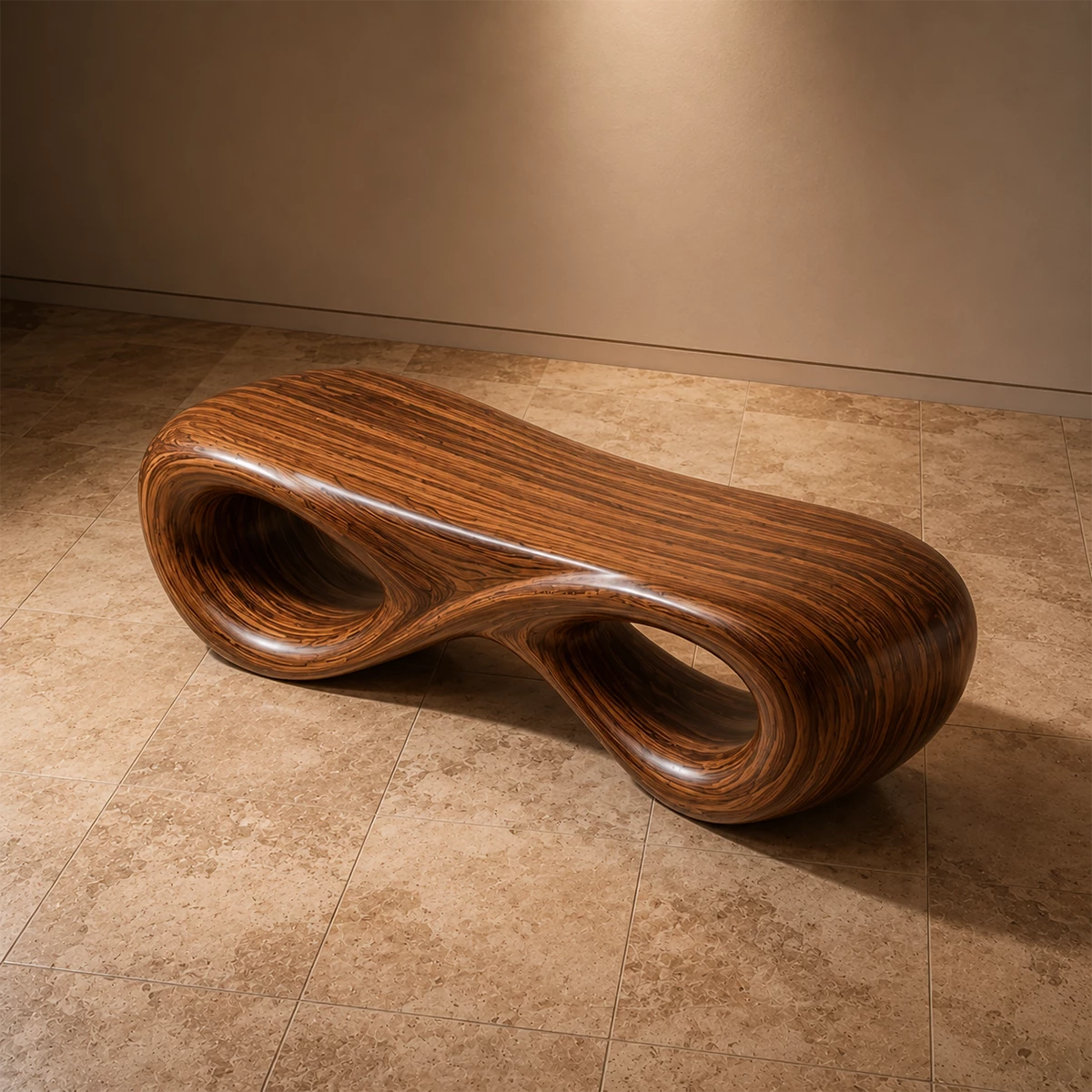 Sculptural Wave Wood Bench – Organic Natural Wood Bench for Modern Interior