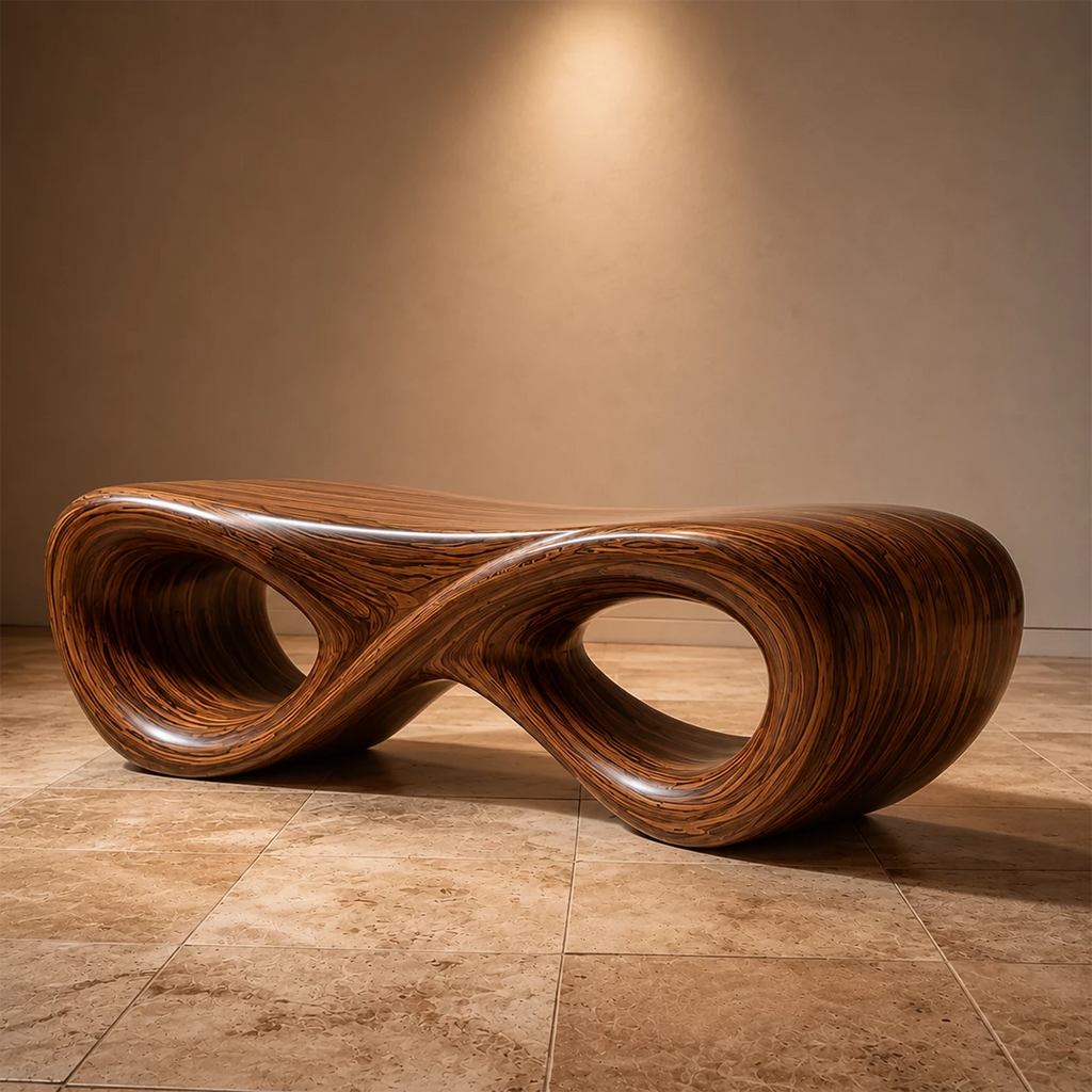 Sculptural Wave Wood Bench – Organic Natural Wood Bench for Modern Interior