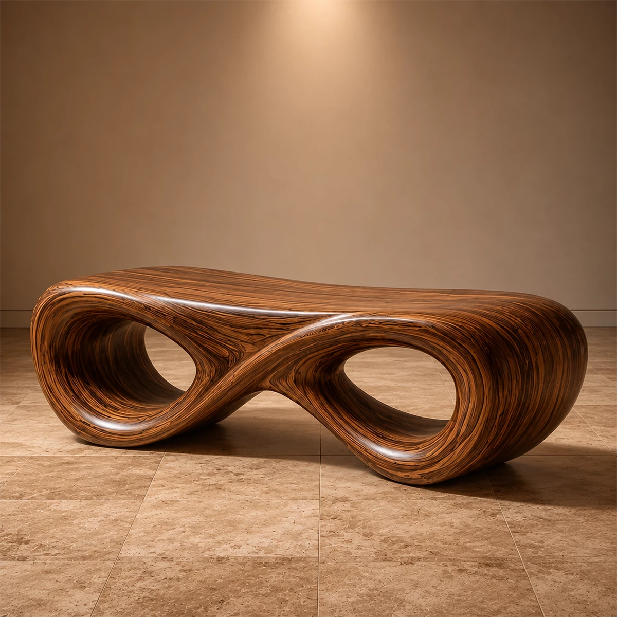 Sculptural Wave Wood Bench – Organic Natural Wood Bench for Modern Interior