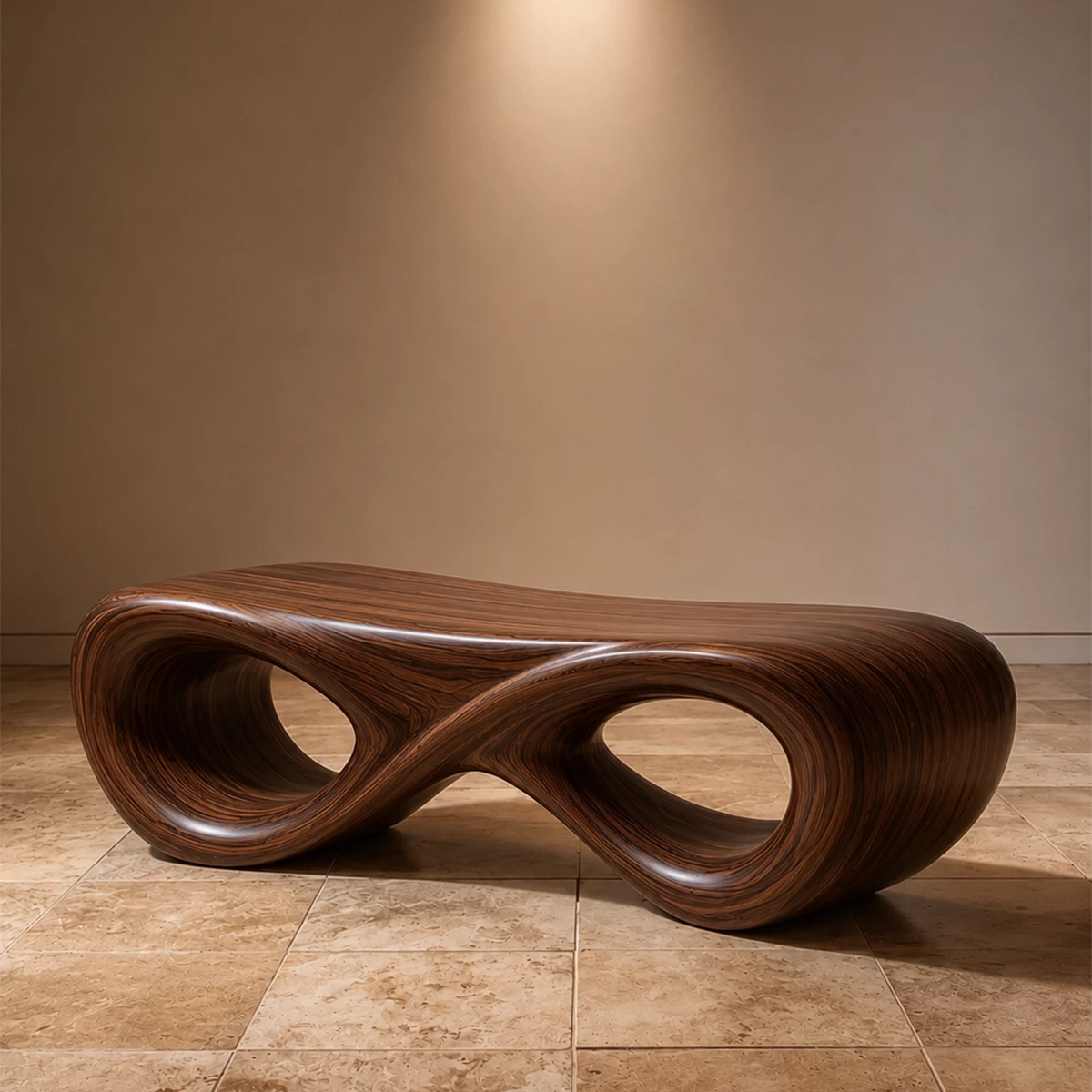Sculptural Wave Wood Bench – Organic Natural Wood Bench for Modern Interior