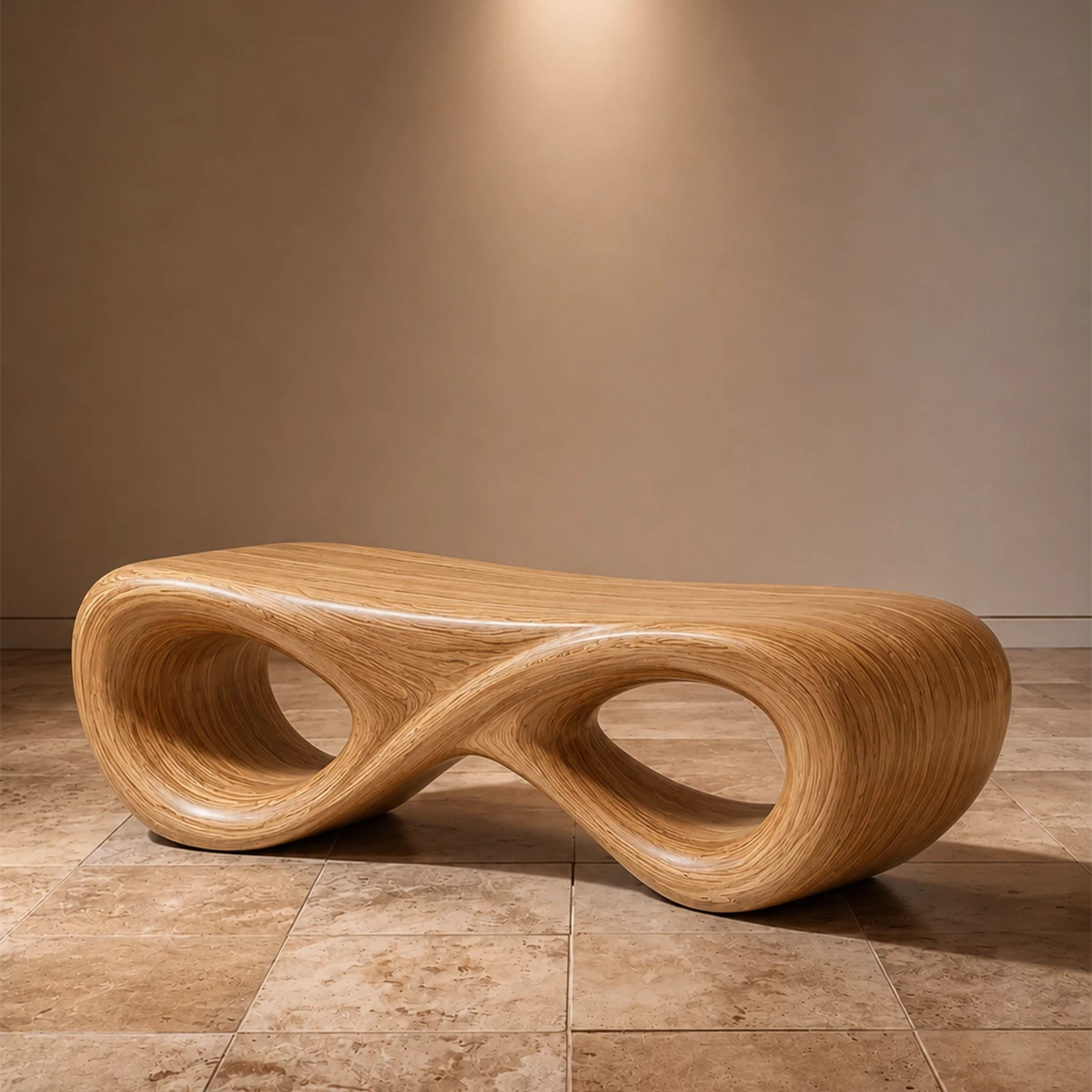 Sculptural Wave Wood Bench – Organic Natural Wood Bench for Modern Interior