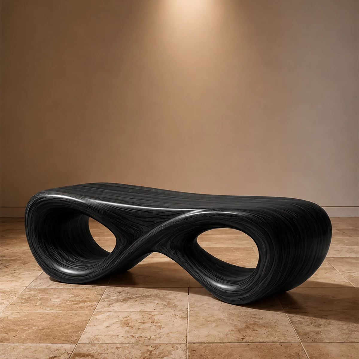 Sculptural Wave Wood Bench – Organic Natural Wood Bench for Modern Interior