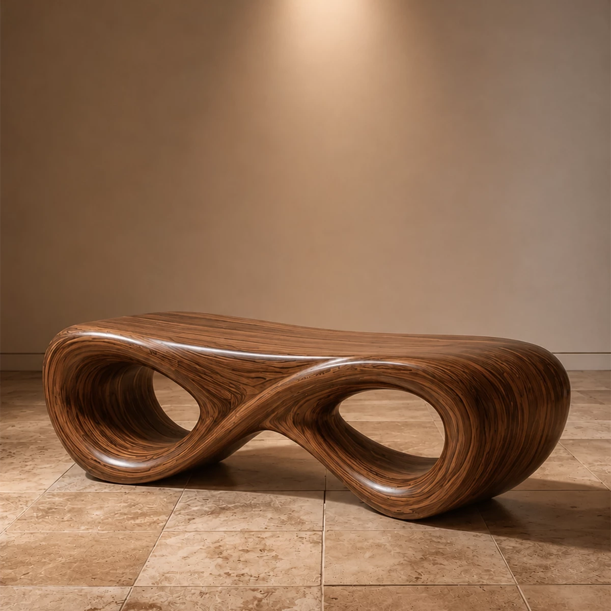 Sculptural Wave Wood Bench – Organic Natural Wood Bench for Modern Interior