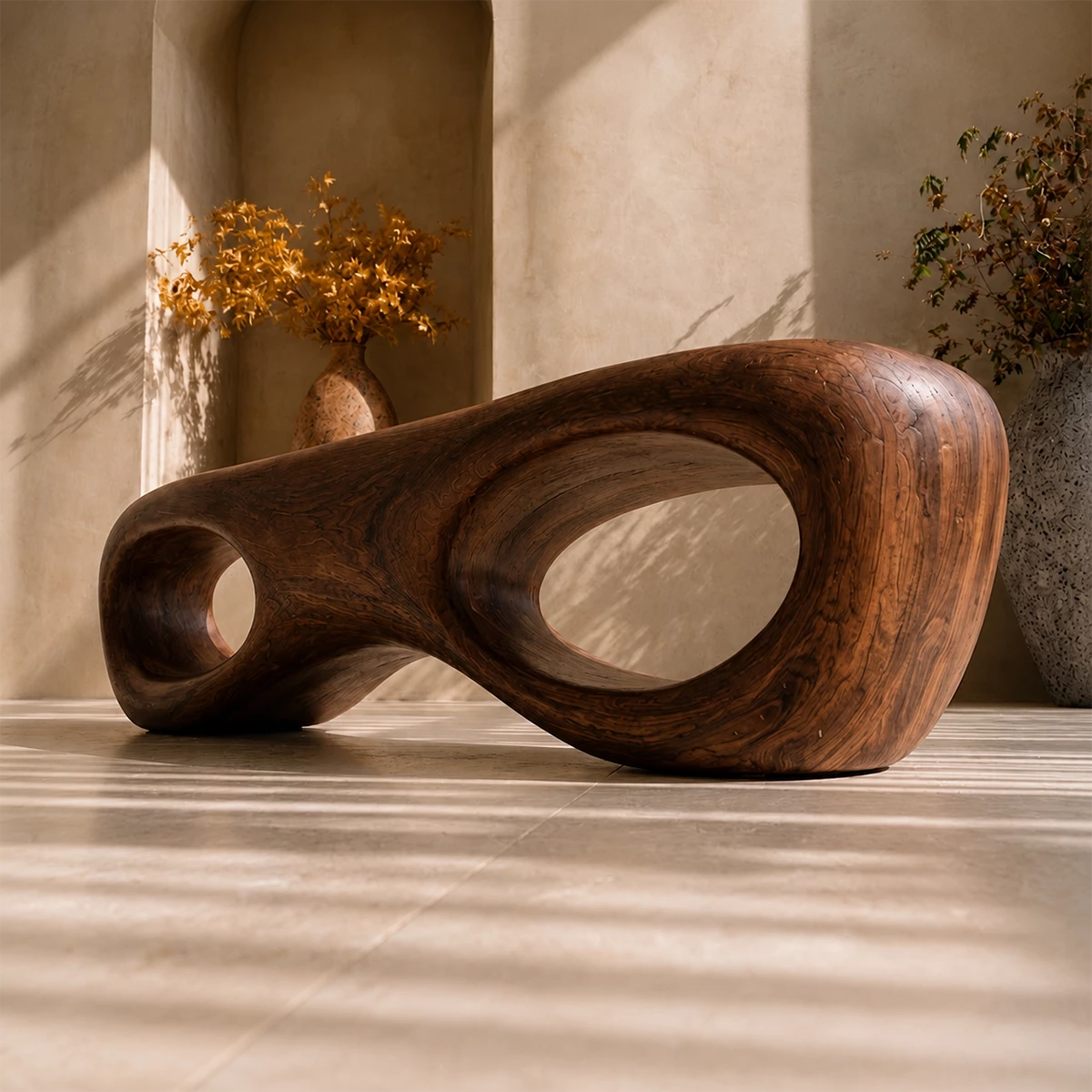 Sculptural Oval Wood Bench – Organic Natural Wood Bench for Modern Interior