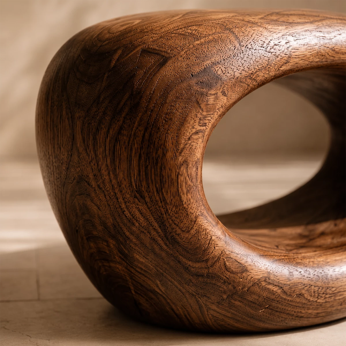 Sculptural Oval Wood Bench – Organic Natural Wood Bench for Modern Interior