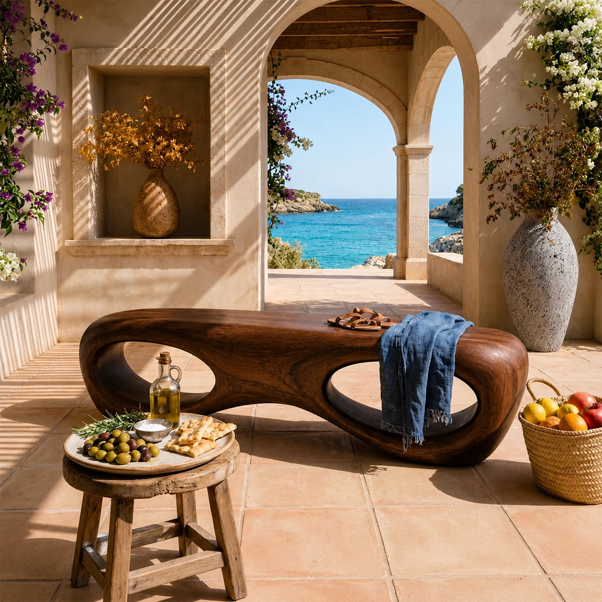 Sculptural Oval Wood Bench – Organic Natural Wood Bench for Modern Interior