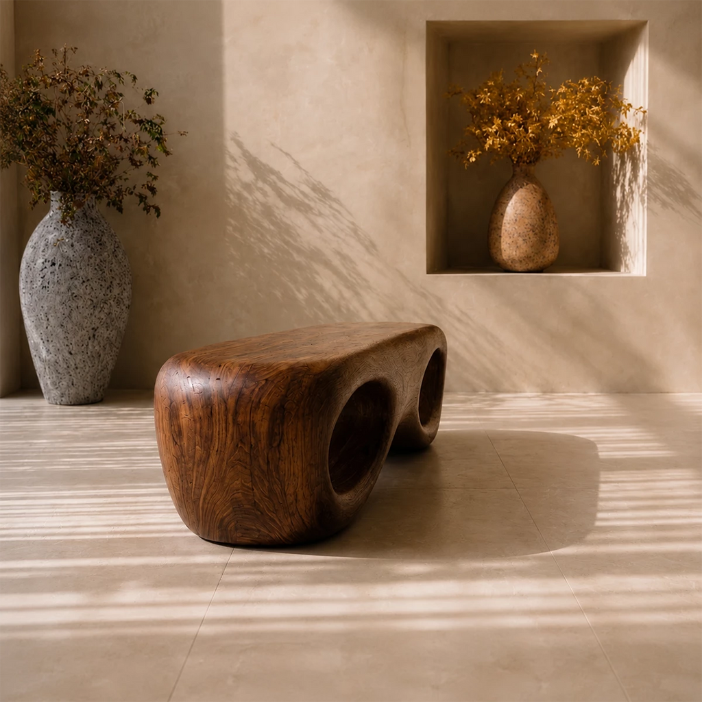 Sculptural Oval Wood Bench – Organic Natural Wood Bench for Modern Interior