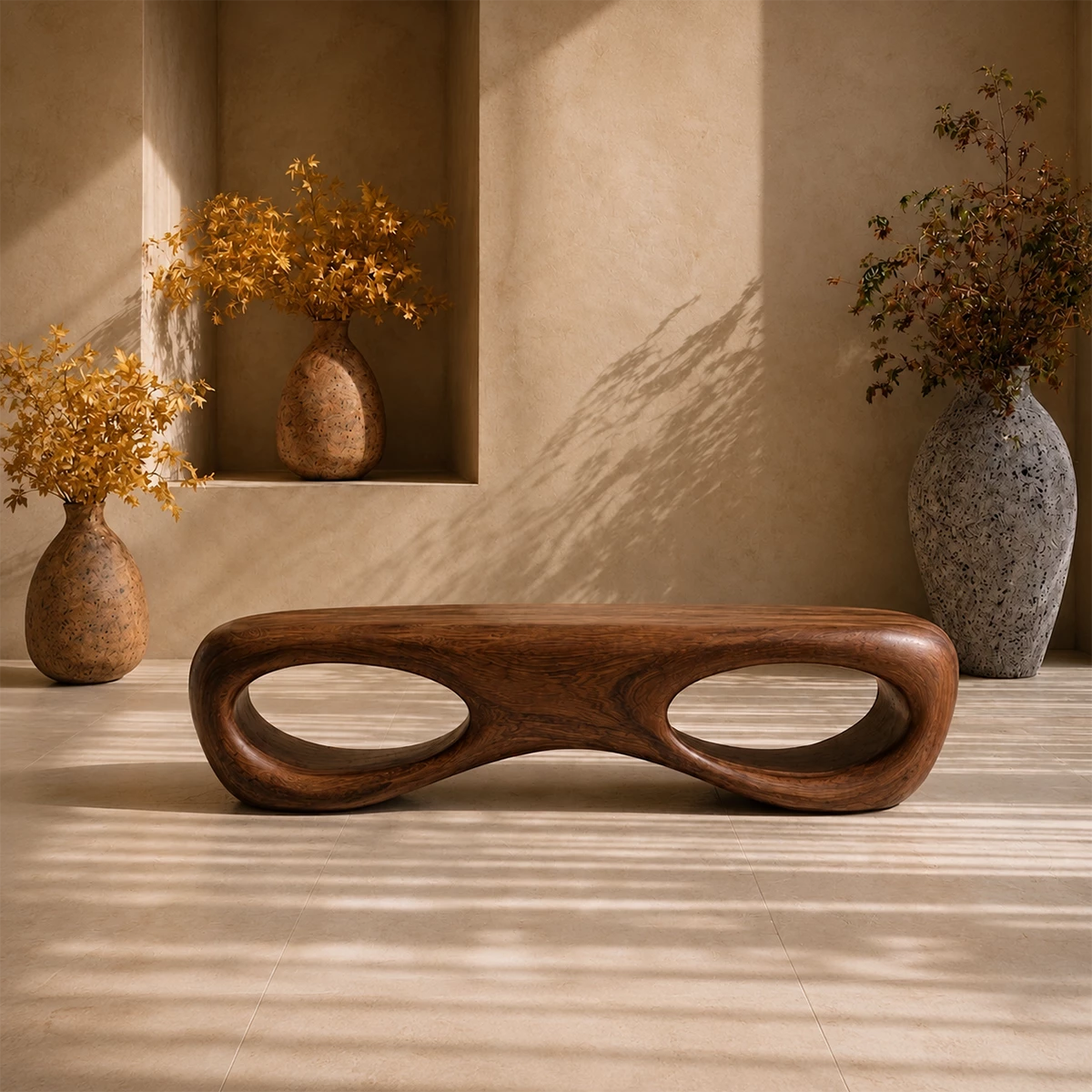 Sculptural Oval Wood Bench – Organic Natural Wood Bench for Modern Interior