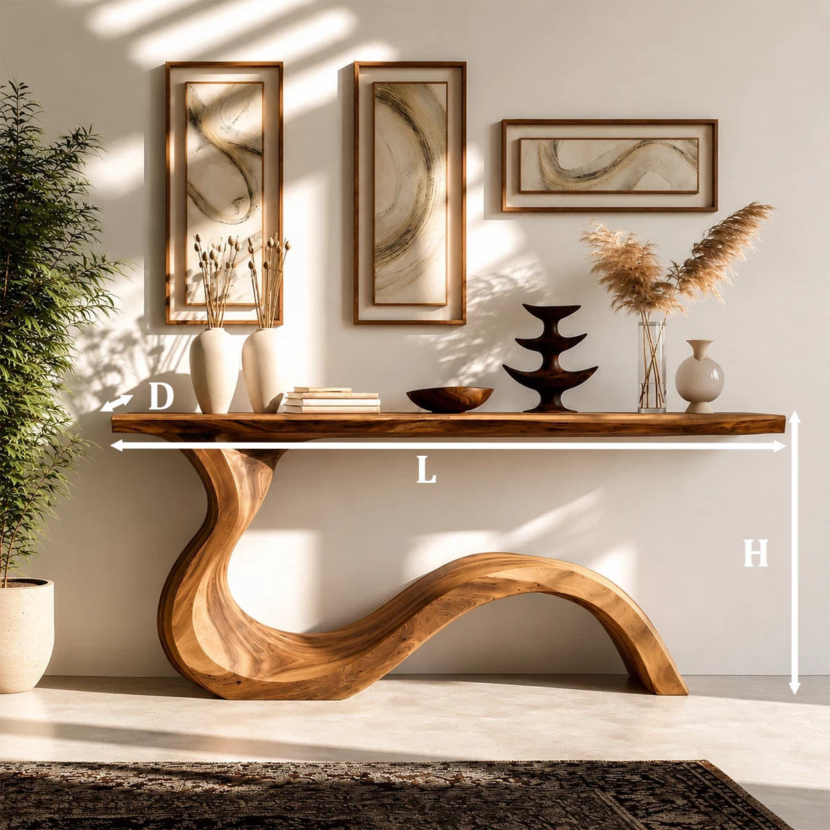 Natural Solid Wood Console Table Sculptural Wabi Sabi Style
