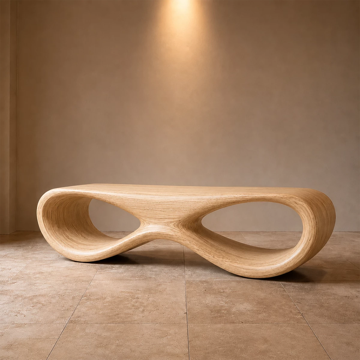 Sculptural Wave Wood Bench – Organic Natural Wood Bench for Modern Interior