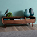 Mid Century Natural Solid Wood TV Stand with Rounded Frame Design