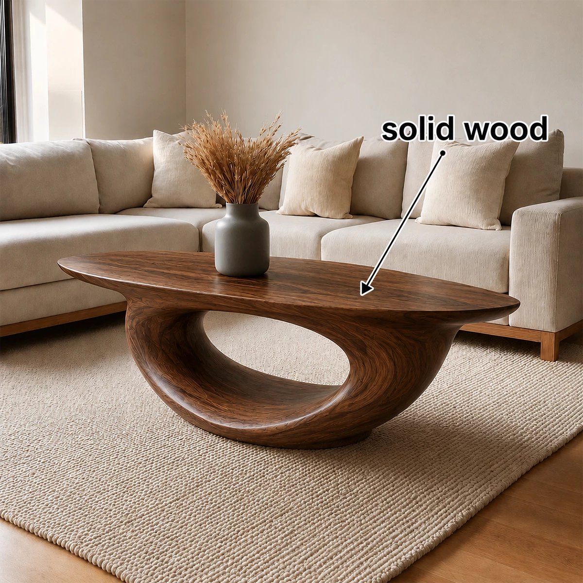 Sculptural Modern Coffee Table Crafted from Natural Solid Wood