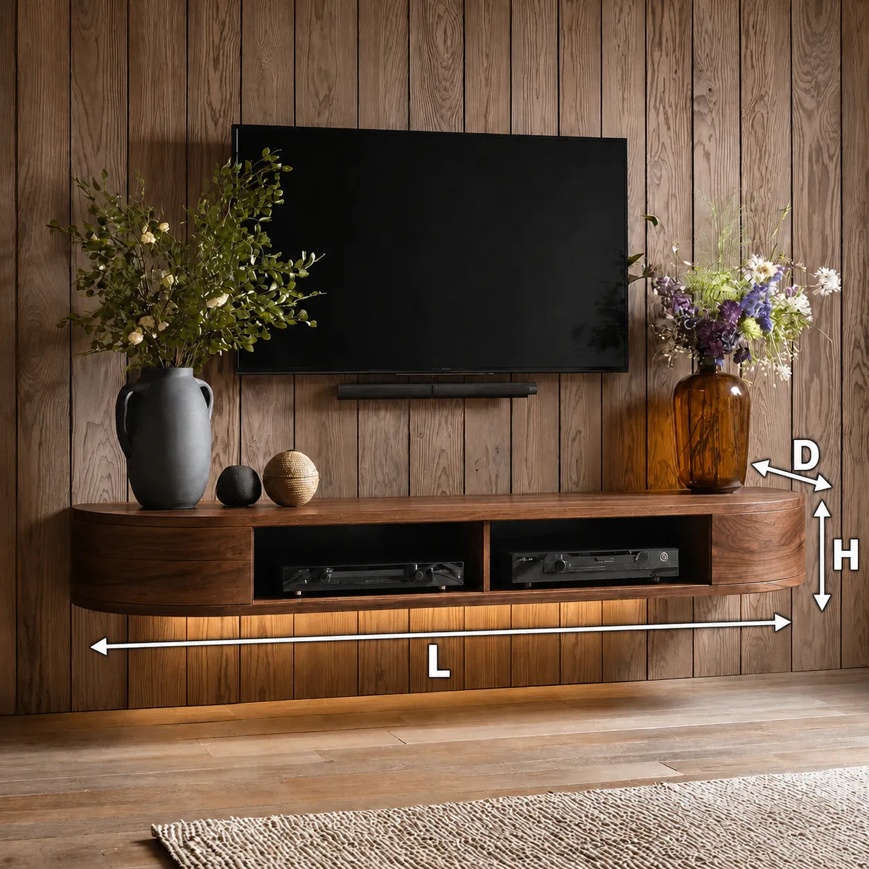 Floating Wall Mounted TV Stand with Rounded Edge Design