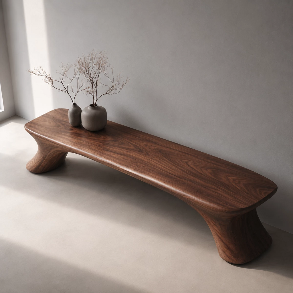 Organic Curved Wood Bench – Natural Wood Entryway Bench for Modern Interior