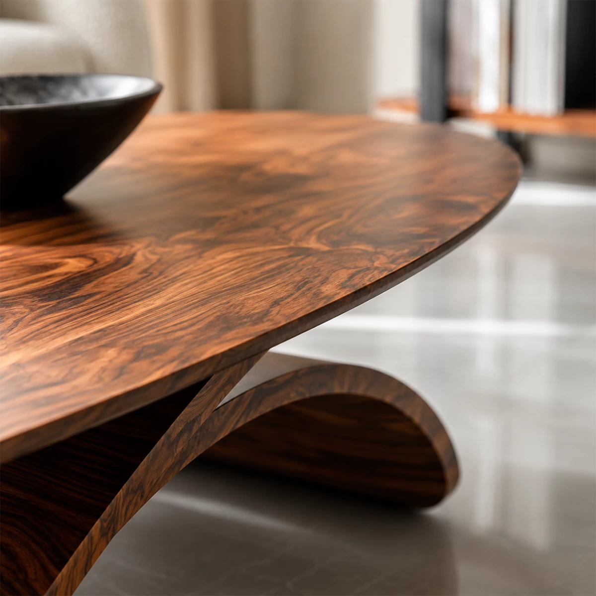 Oval Sculptural Coffee Table Crafted from Natural Solid Wood
