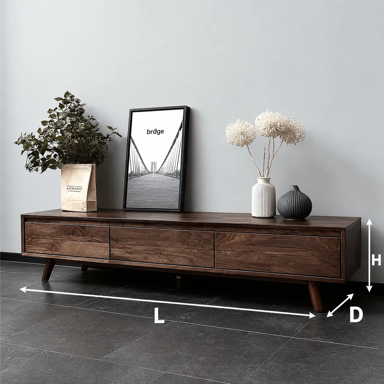 Minimalist Natural Solid Wood TV Stand with Six Drawer Storage Design