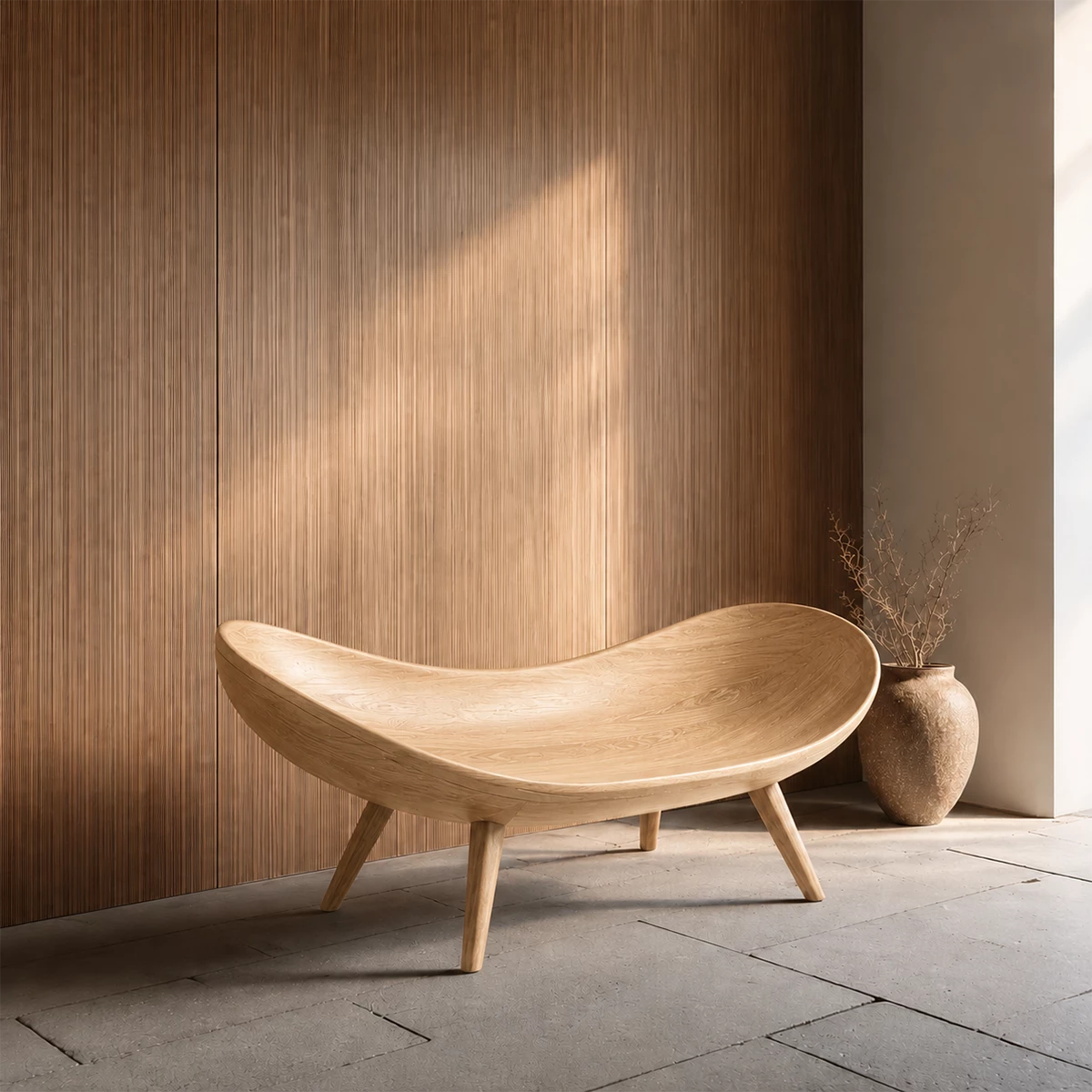 Sculptural Wood Lounge Chair – Organic Natural Wood Chaise for Modern Interior