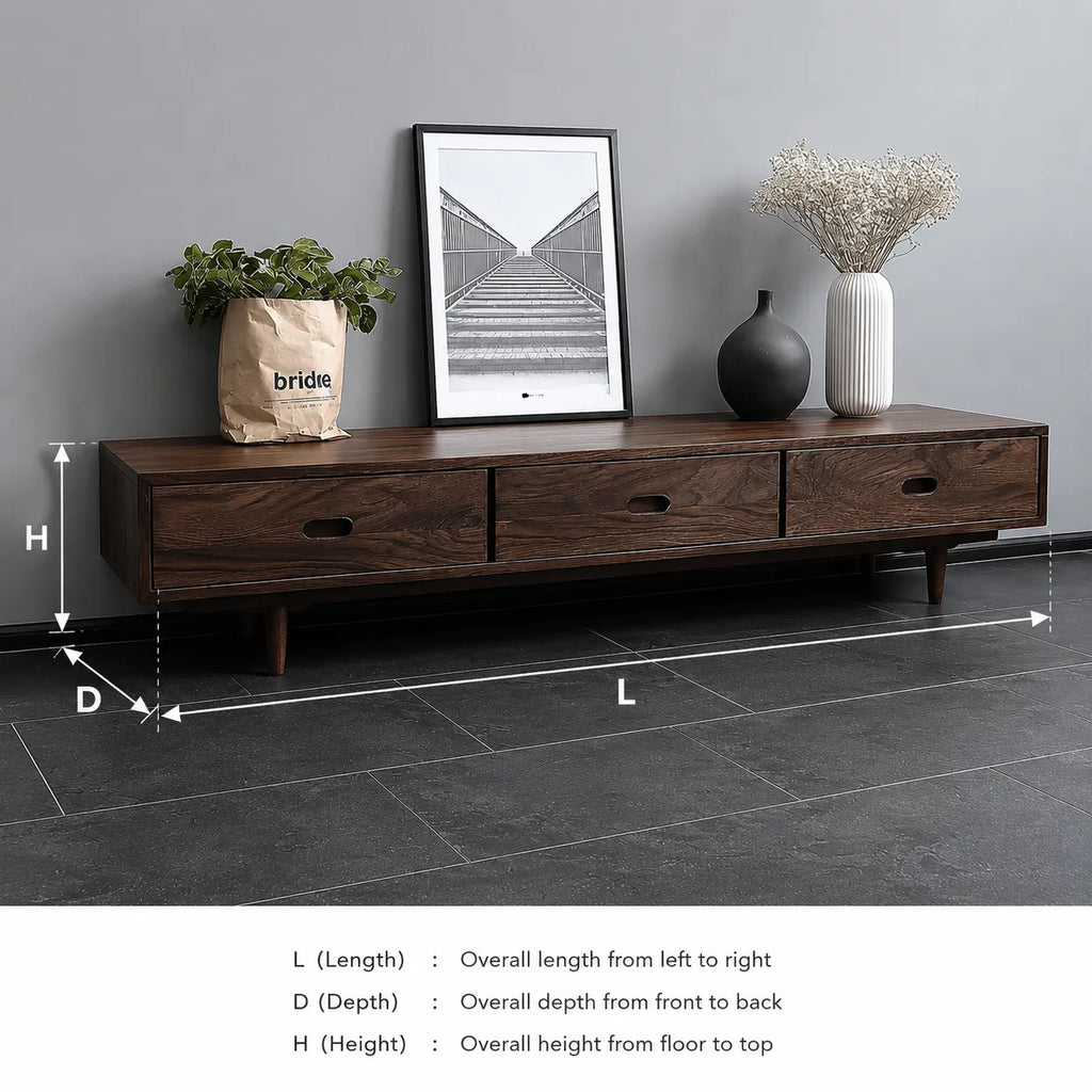 Scandinavian Natural Solid Wood TV Stand with Three Drawer Storage