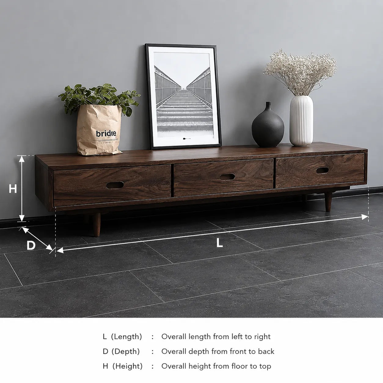 Scandinavian Natural Solid Wood TV Stand with Three Drawer Storage