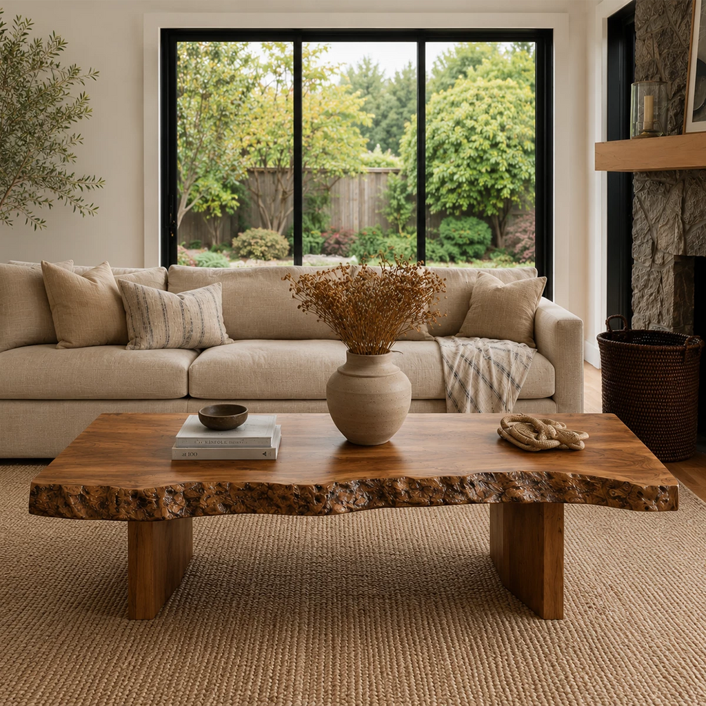 Live Edge Modern Coffee Table Crafted from Natural Solid Wood