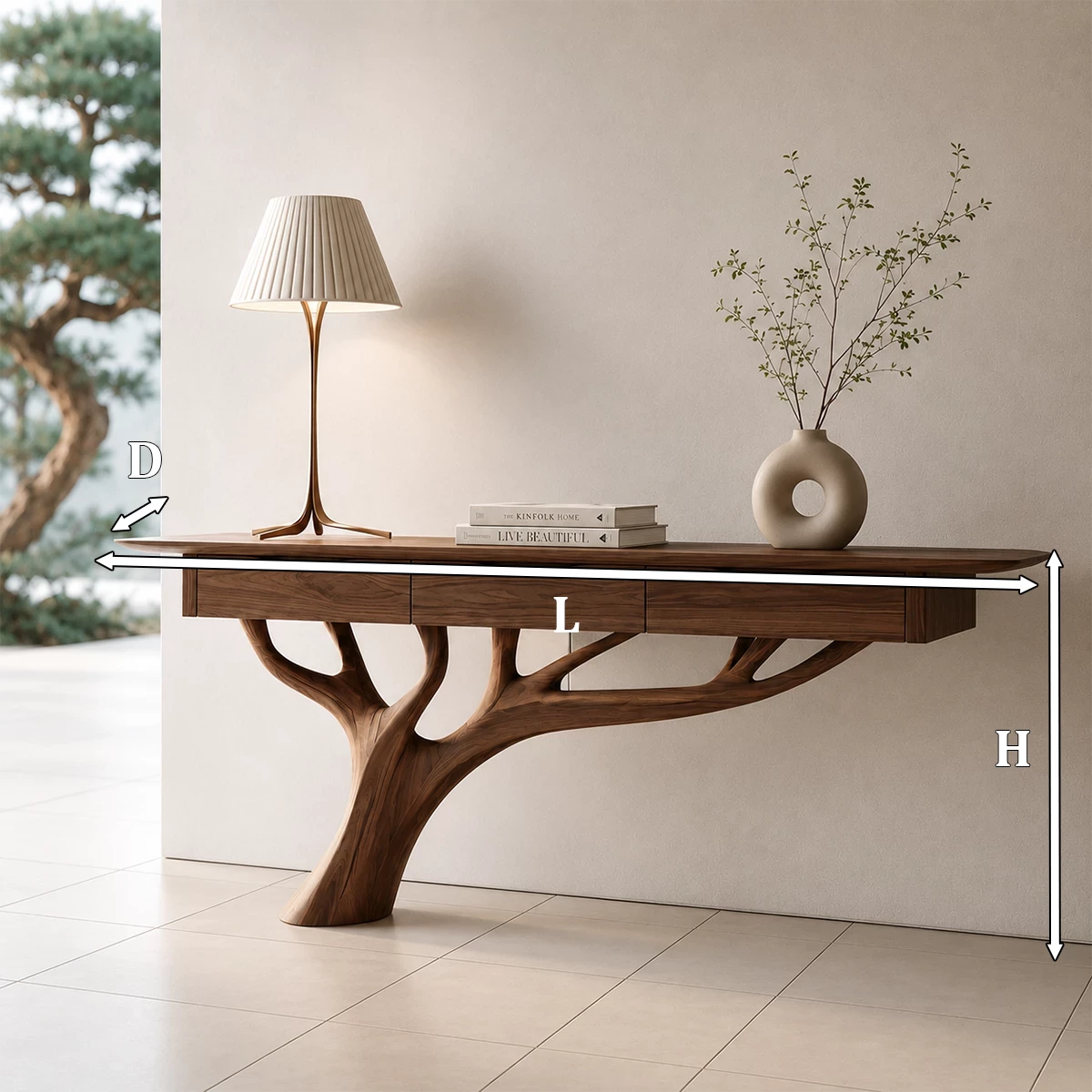 Natural Solid Wood Console Table Sculptural Tree Branch Wabi Sabi Style