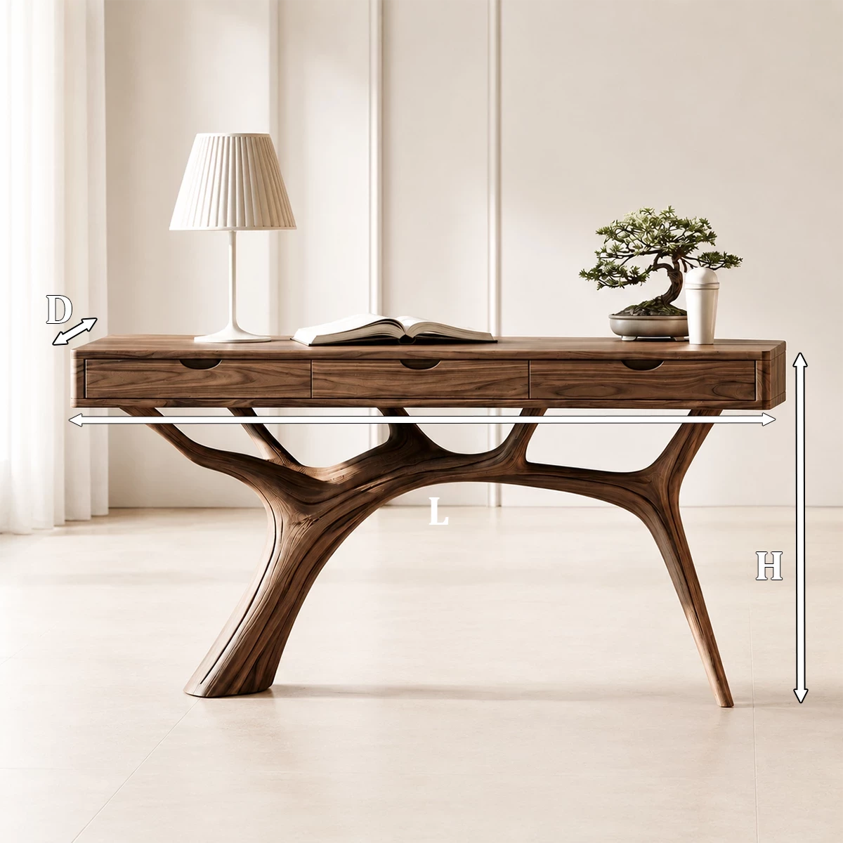 Natural Solid Wood Console Table Branch Frame Wabi Sabi Style