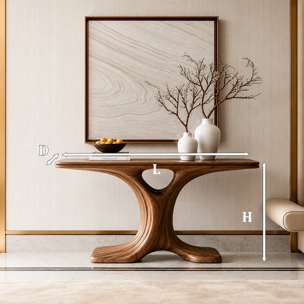 Natural Solid Wood Console Table Sculptural Twin Arch Modern Style