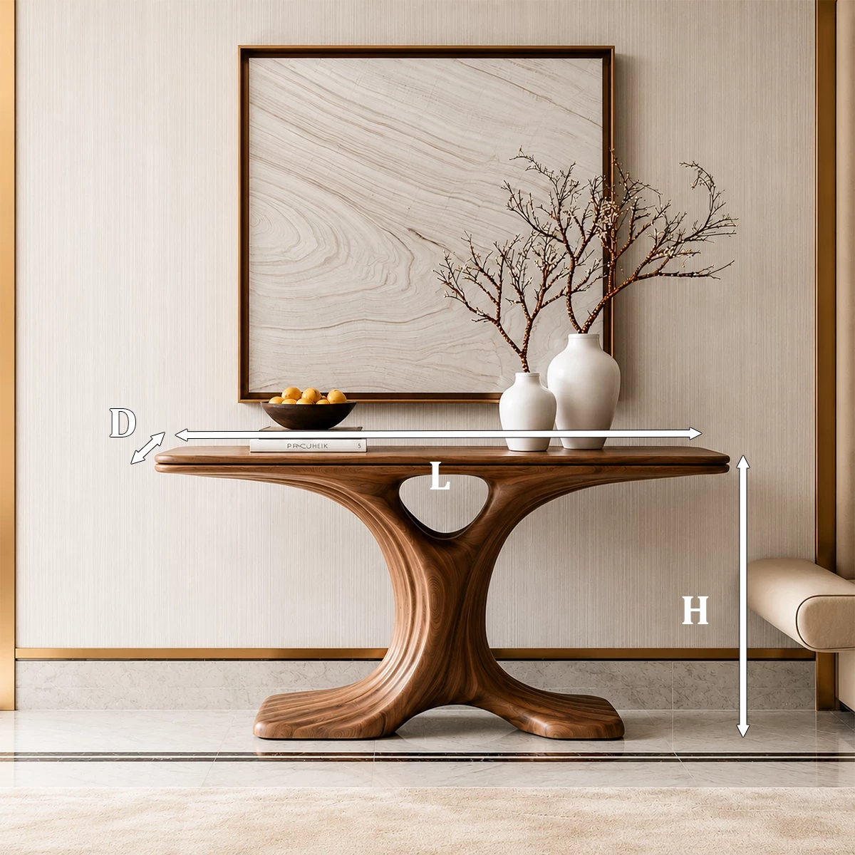 Natural Solid Wood Console Table Sculptural Twin Arch Modern Style