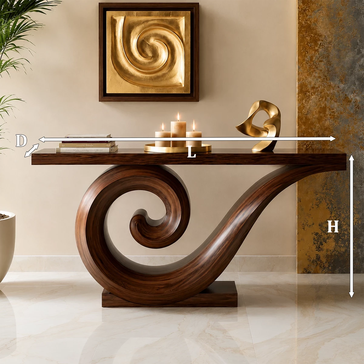 Natural Solid Wood Console Table Sculptural Spiral Modern Style