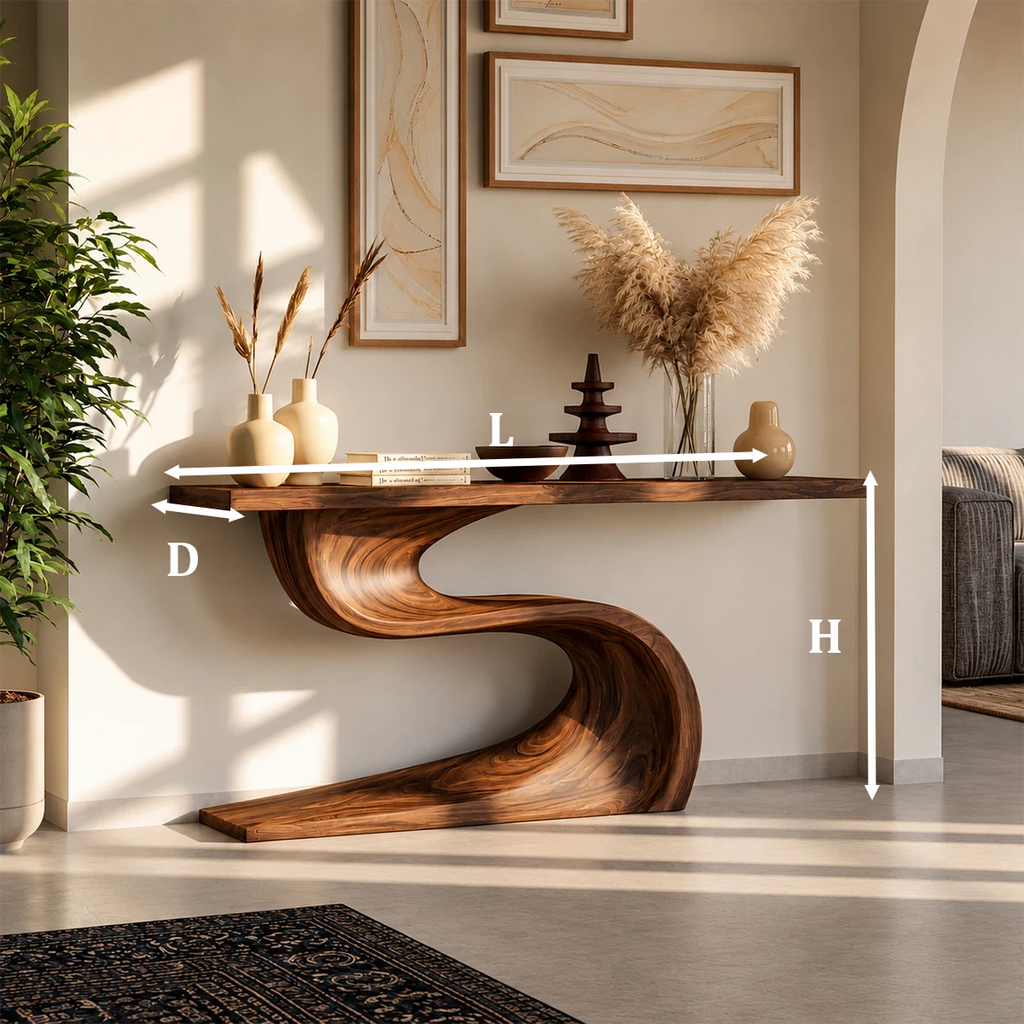 Natural Solid Wood Console Table Flowing Wave Wabi Sabi Style