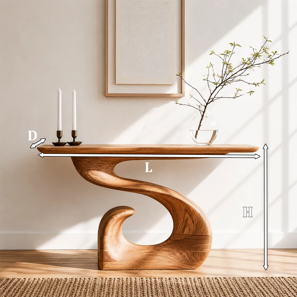Natural Solid Wood Console Table Sculptural Spiral Wabi Sabi Style