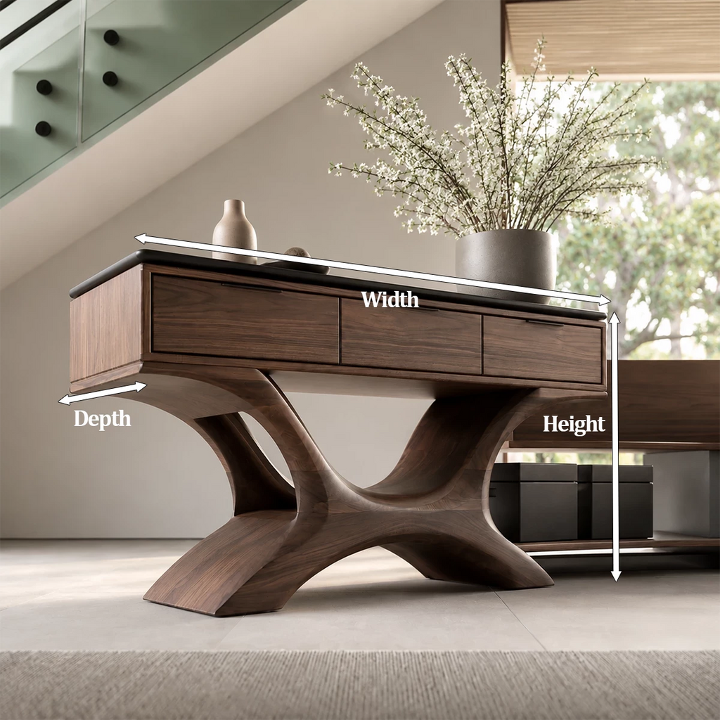 Natural Solid Wood Console Table with Three Drawers Sculptural Modern Style