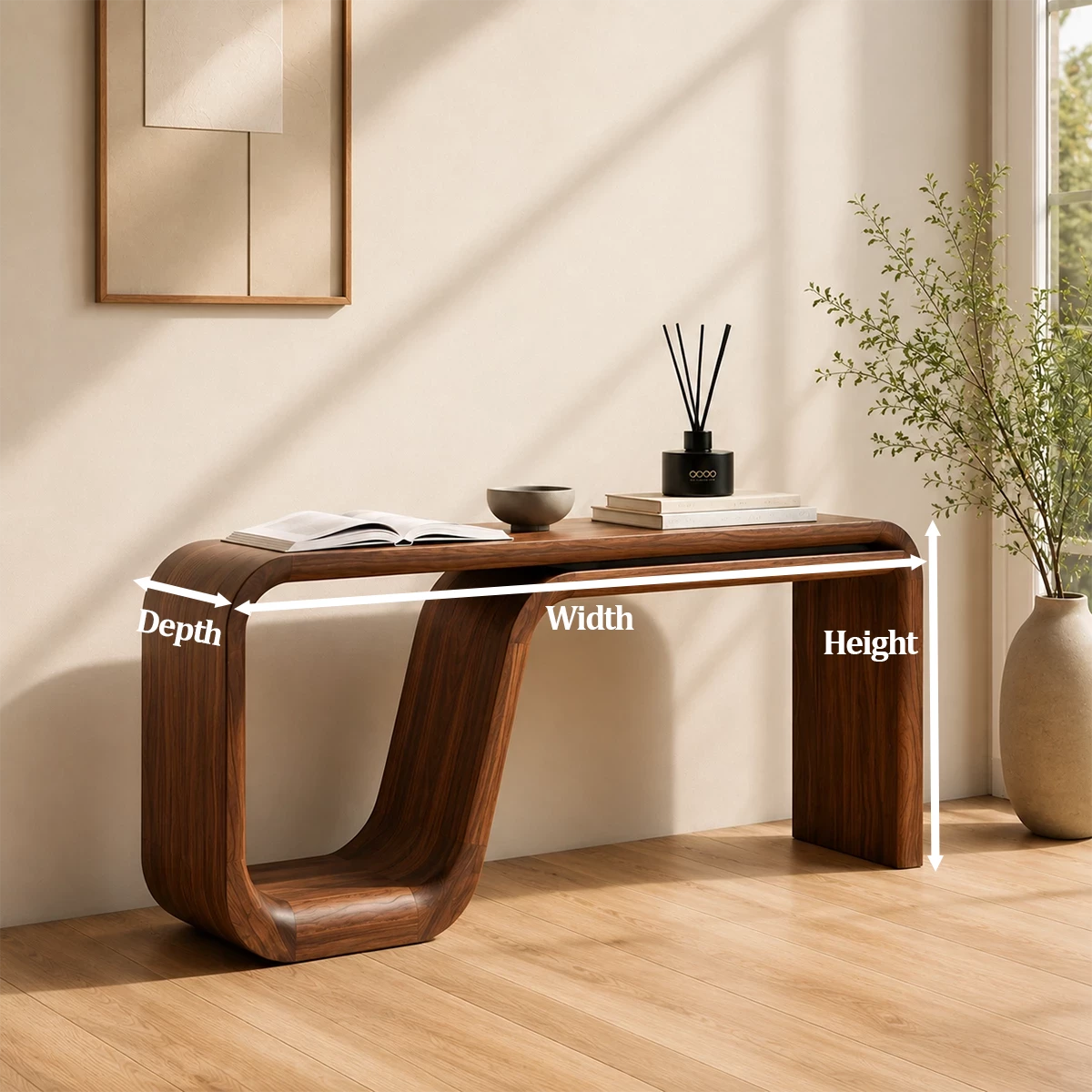 Natural Solid Wood Console Table Sculptural Double Loop Modern Style