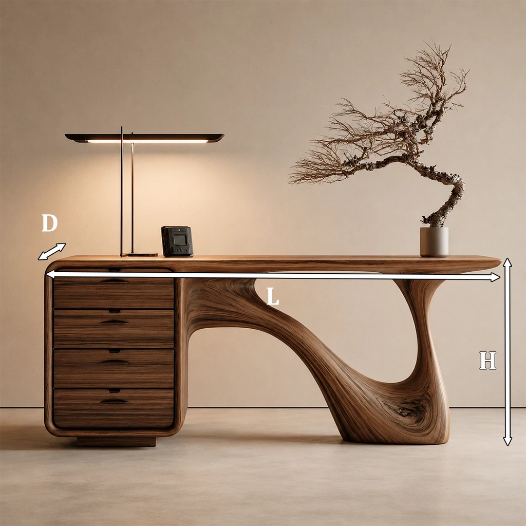 Natural Solid Wood Writing Desk Sculptural Wabi Sabi Style