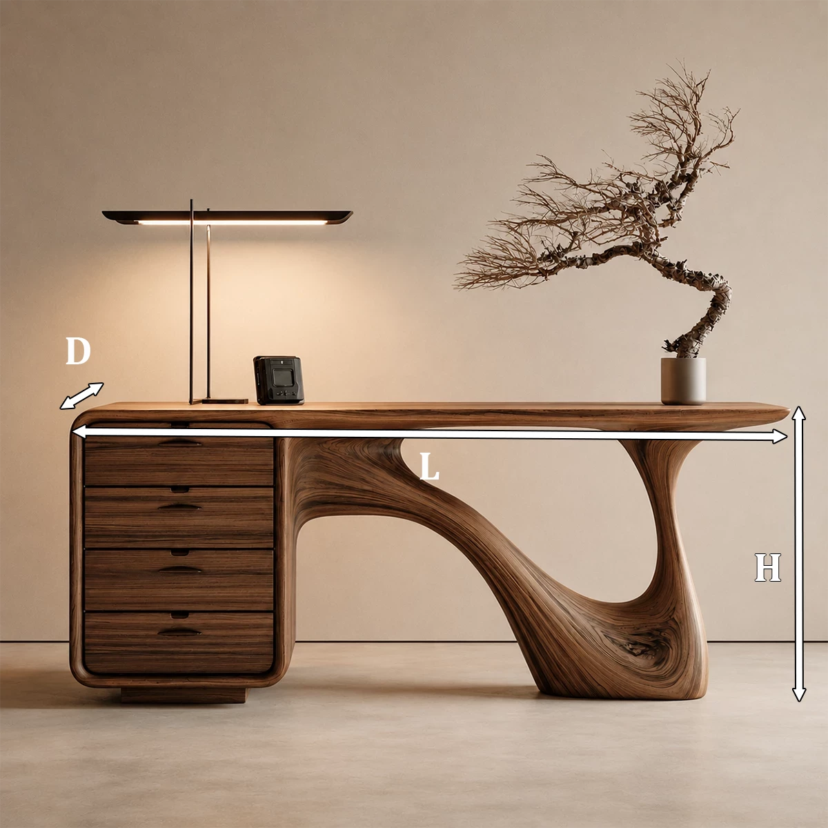 Natural Solid Wood Writing Desk Sculptural Wabi Sabi Style