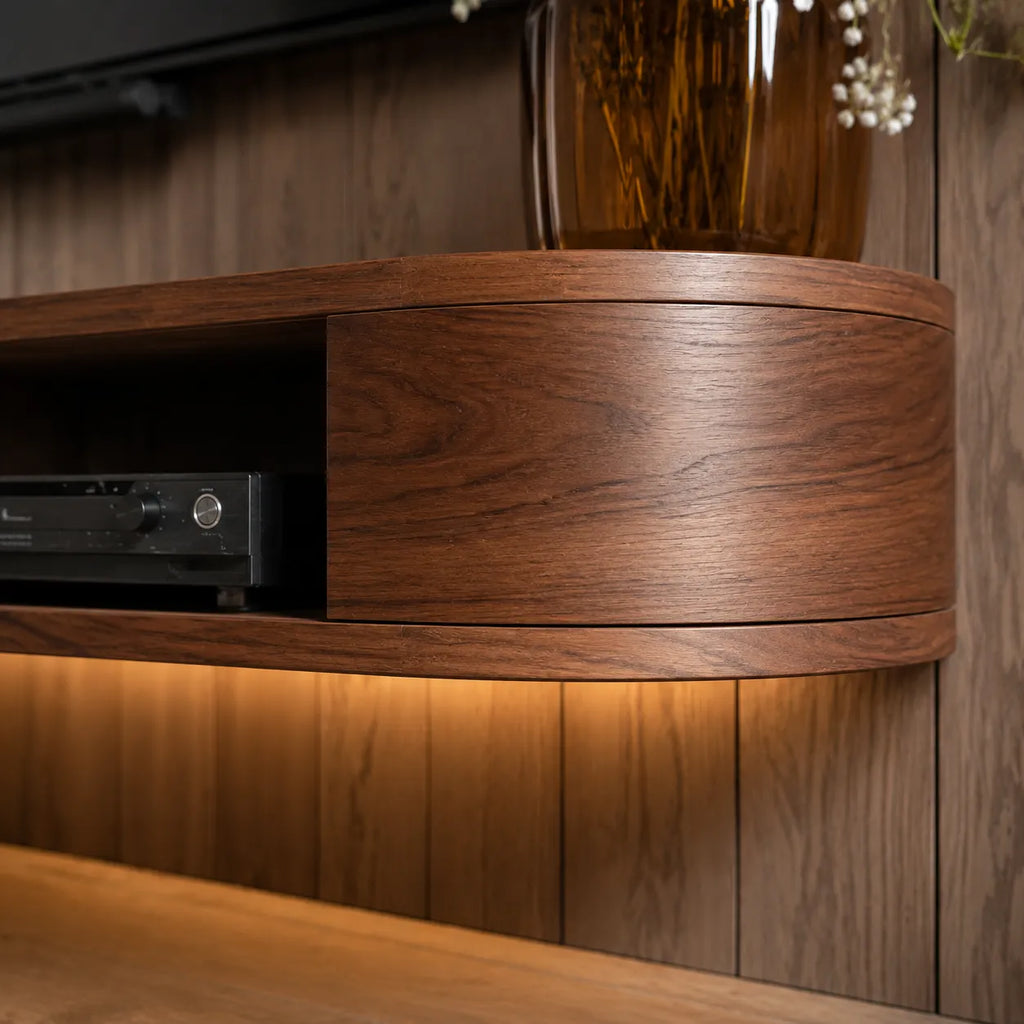 Floating Wall Mounted TV Stand with Rounded Edge Design