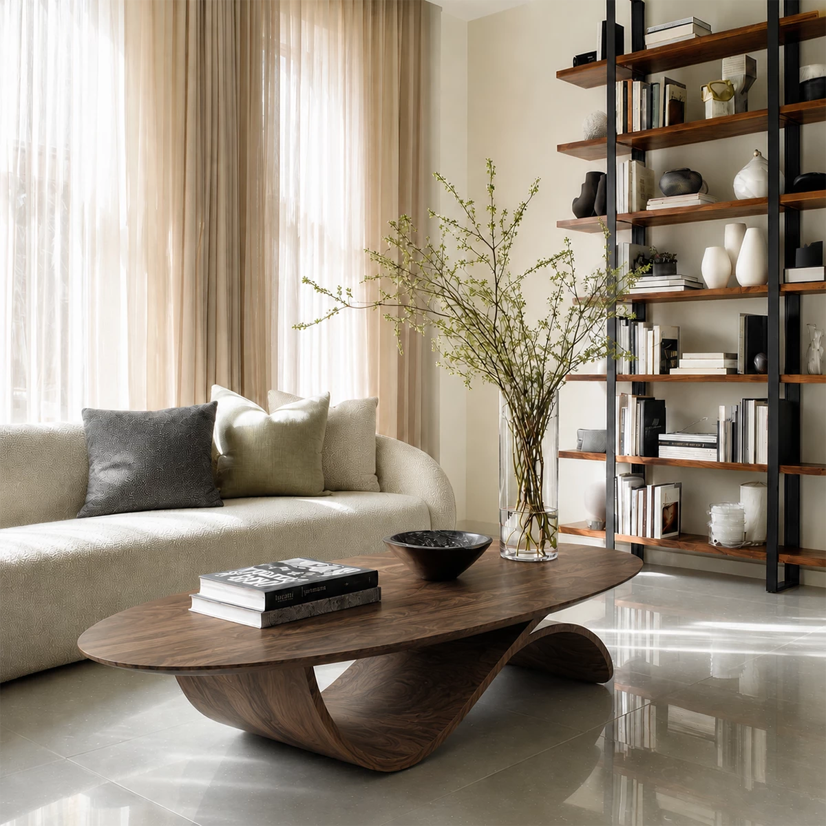 Oval Sculptural Coffee Table Crafted from Natural Solid Wood