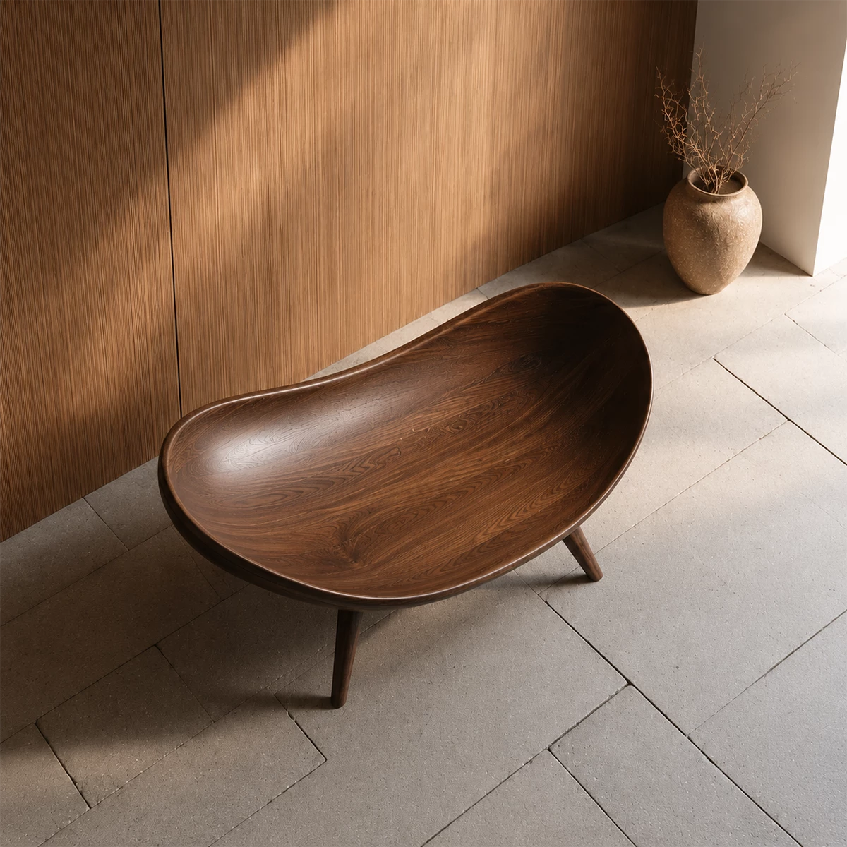 Sculptural Wood Lounge Chair – Organic Natural Wood Chaise for Modern Interior