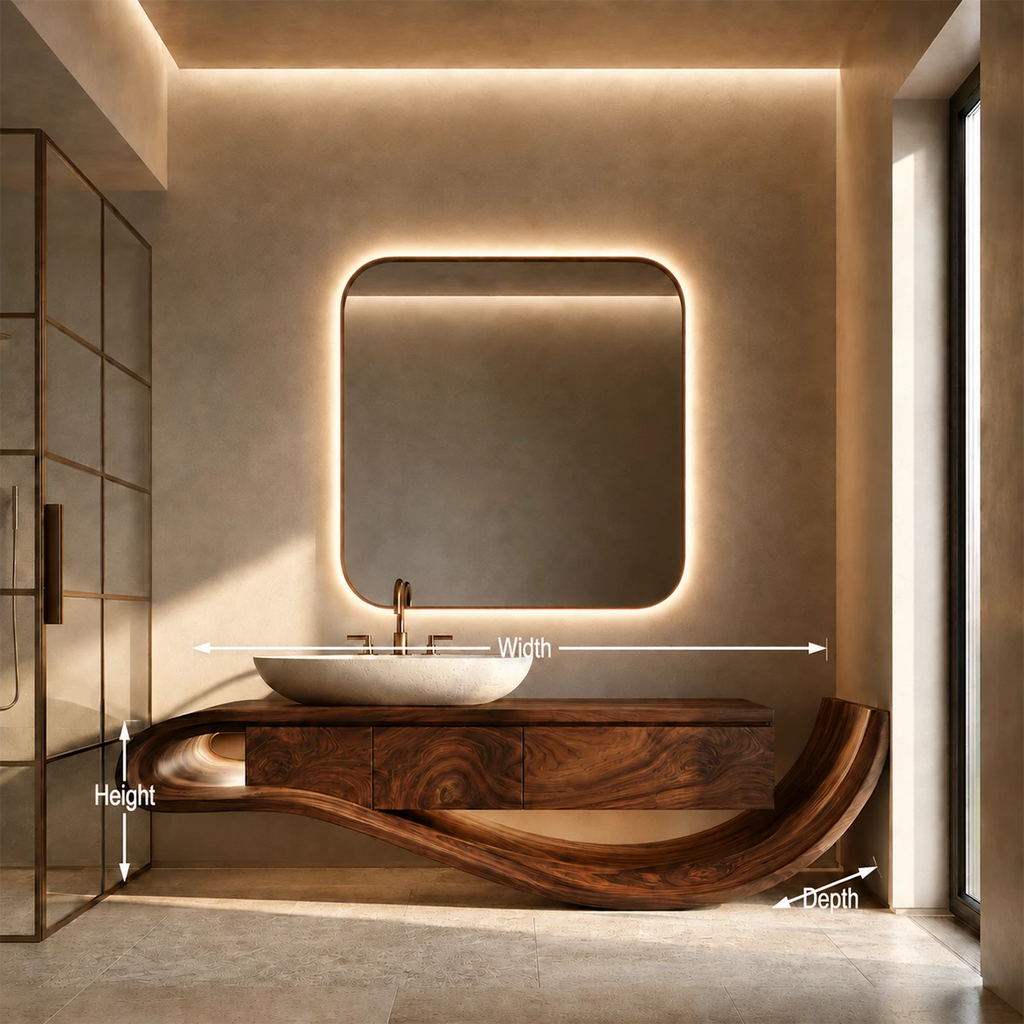 Organic Solid Wood Bathroom Vanity With Sculptural Wave Base