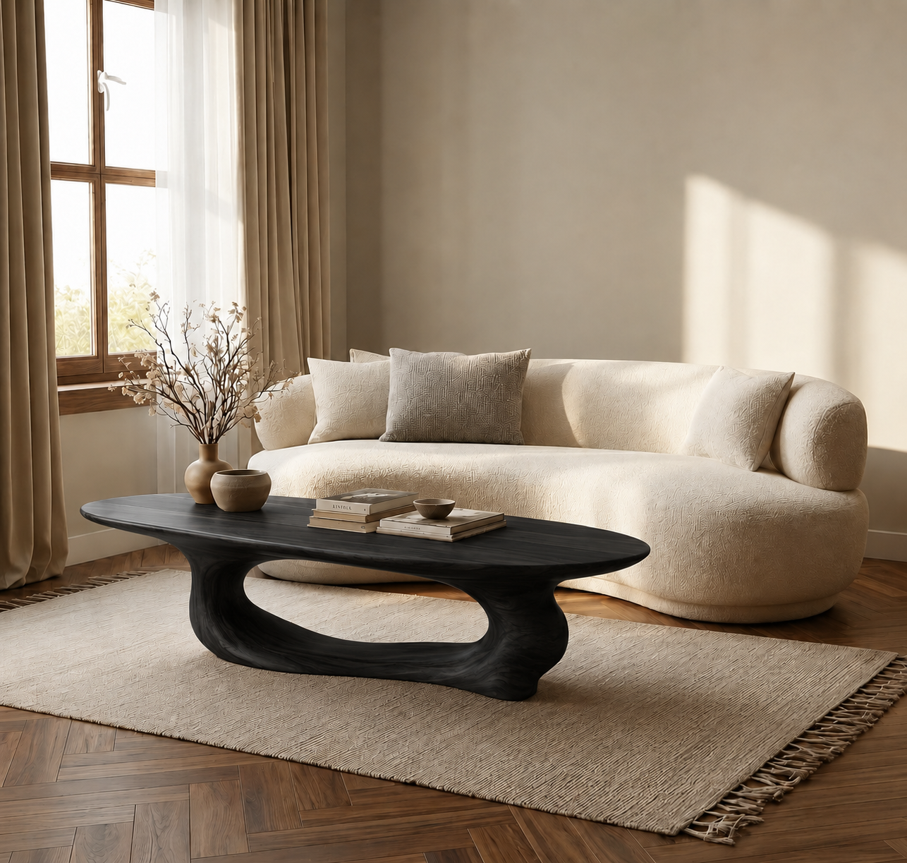 Organic Wave Wood Coffee Table – Sculptural Natural Wood Center Table for Modern Living Room