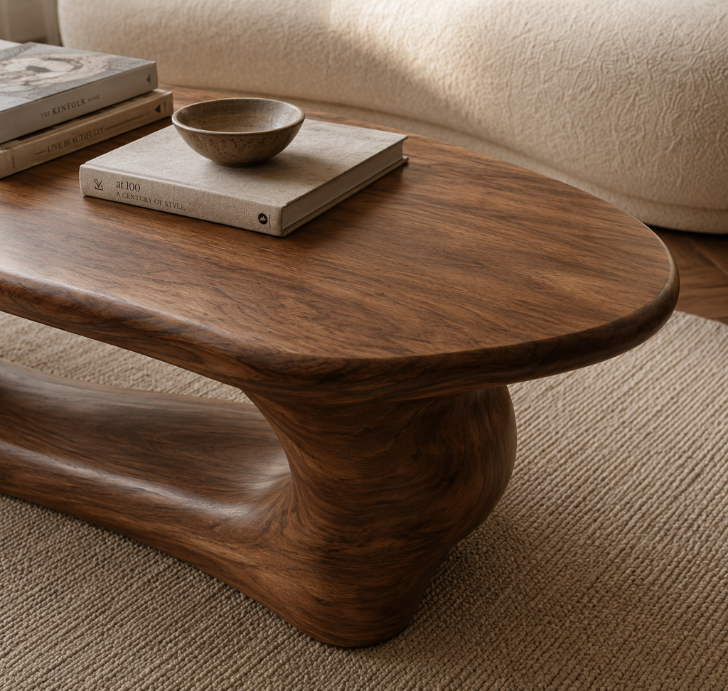 Organic Wave Wood Coffee Table – Sculptural Natural Wood Center Table for Modern Living Room
