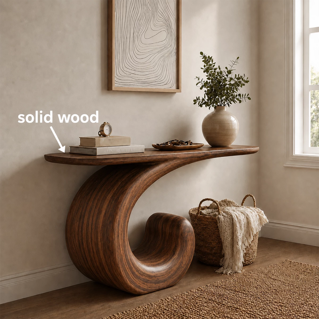 Sculptural Spiral Console Table in Natural Solid Wood