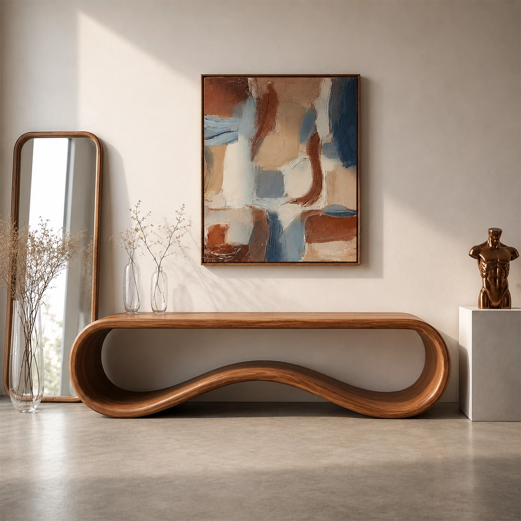 Sculptural Wave Wood Console Table – Organic Natural Wood Entryway Table for Modern Interior